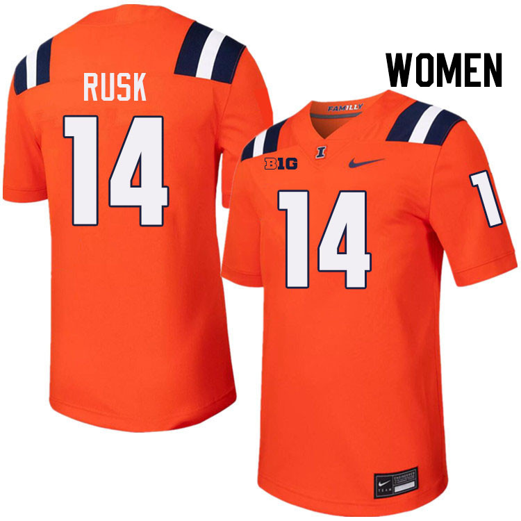 Women #14 Cole Rusk Illinois Fighting Illini College Football Jerseys Stitched-Orange